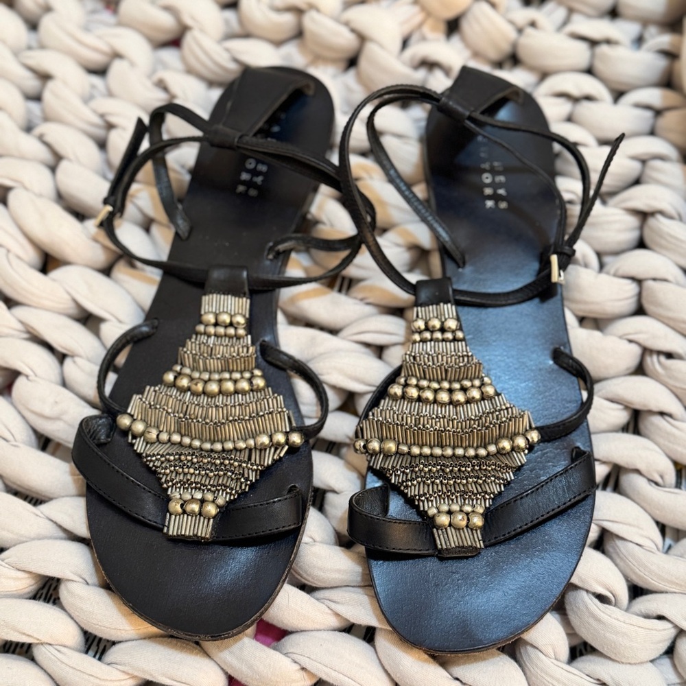 Barneys New York Black and Gold Sandals